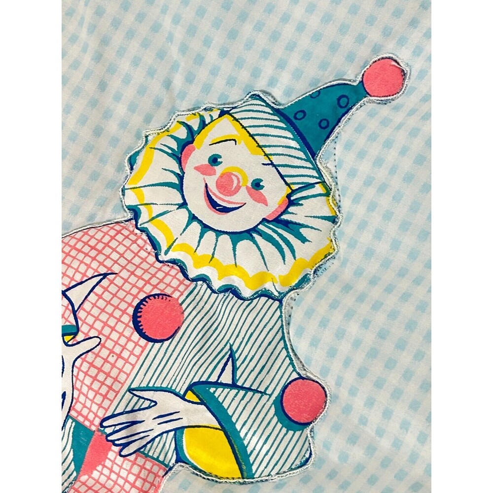 Vintage NOS Kozee Komfort Blue Gingham Clown Baby Quilt Blanket 35" X 47" - Picture 10 of 16